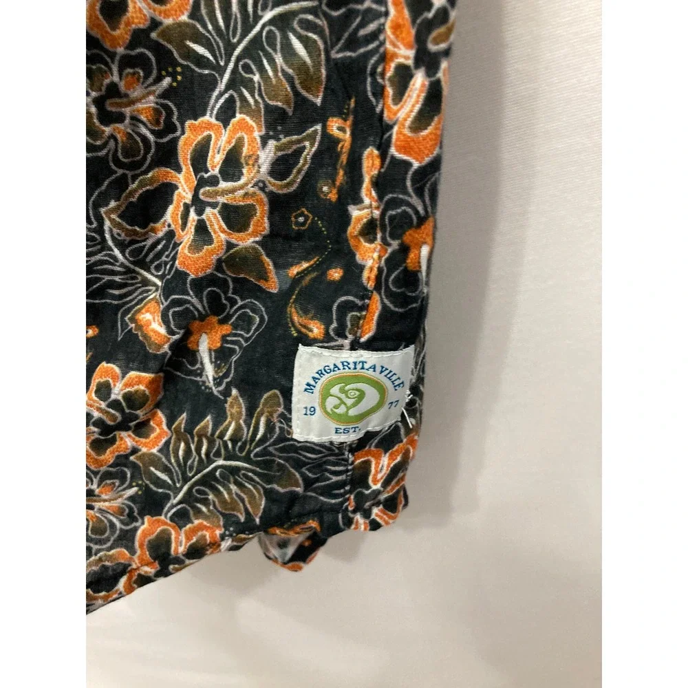 New Margaritaville Button Down Shirt XXL Black Orange Floral Tropical Hibiscus